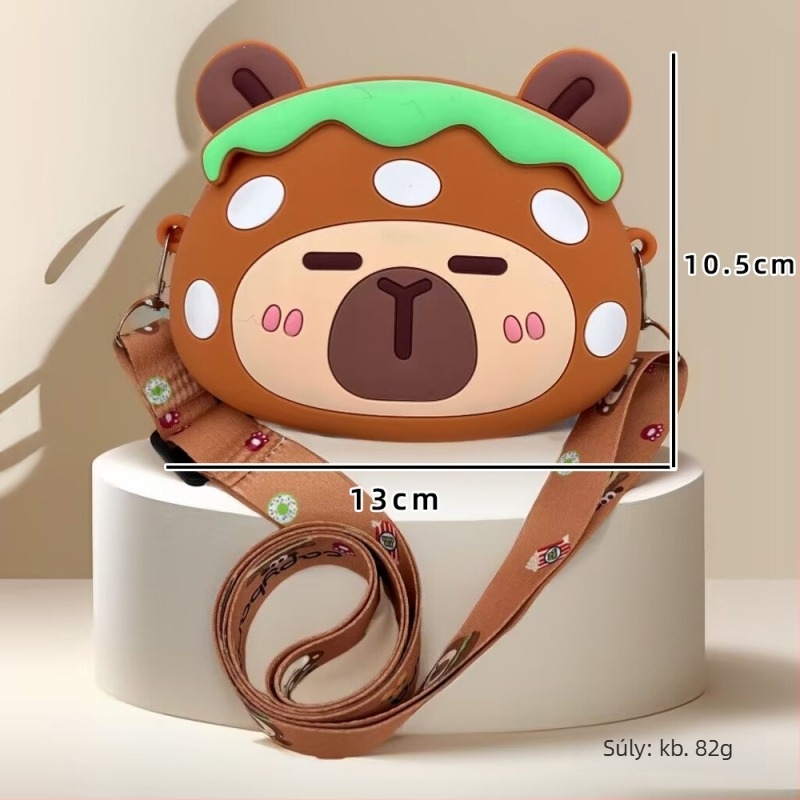 Gyerekeknek készült szilikonból készült crossbody táska kapibara mintával – vízálló, tartós, uniszex, óvodásoknak