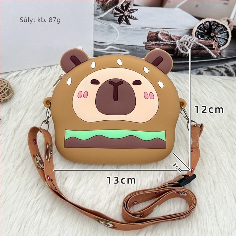 Gyerekeknek készült szilikonból készült crossbody táska kapibara mintával – vízálló, tartós, uniszex, óvodásoknak