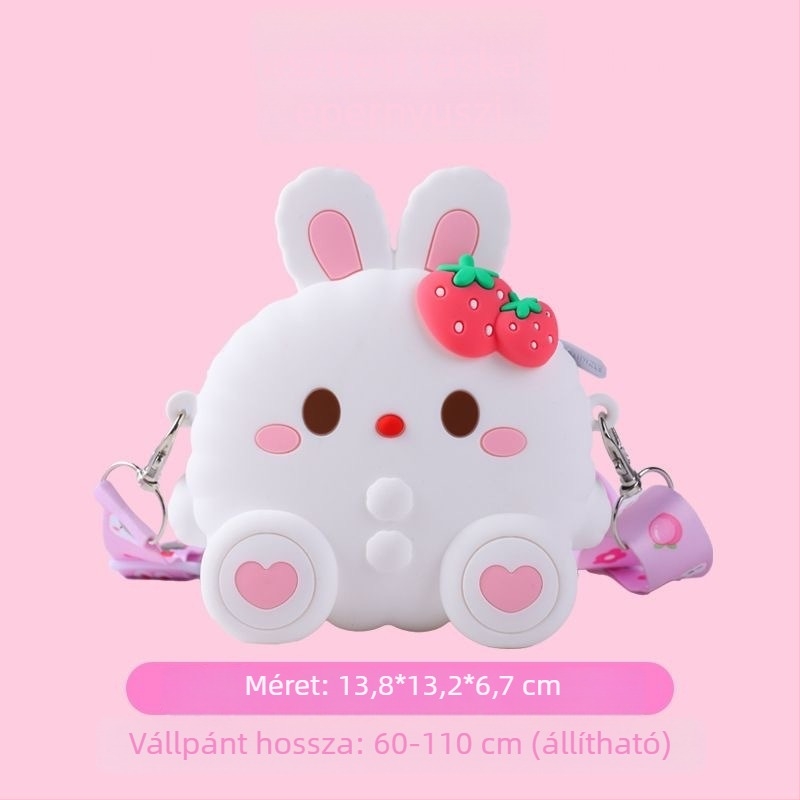 Kedves szilikon pénztárca nyuszis mintával, ovis kislányoknak, könnyű crossbody táska, poliészter bélés