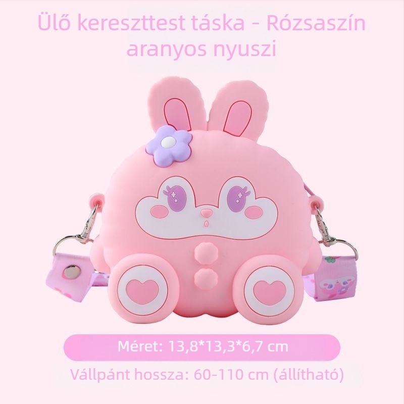 Kedves szilikon pénztárca nyuszis mintával, ovis kislányoknak, könnyű crossbody táska, poliészter bélés