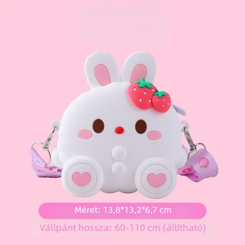 Kedves szilikon pénztárca nyuszis mintával, ovis kislányoknak, könnyű crossbody táska, poliészter bélés