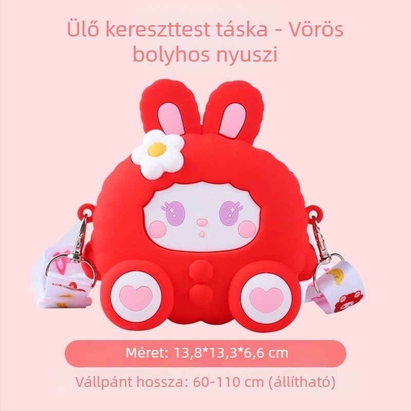 Kedves szilikon pénztárca nyuszis mintával, ovis kislányoknak, könnyű crossbody táska, poliészter bélés
