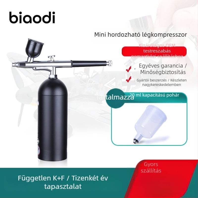 Hordozható újratölthető mini elektromos spray toll modellfestéshez – készlet, max nyomás 0.15 MPa, áramlás 6 ml/min, permetezési távolság 20–500 mm, sugárszélesség 10–50 mm, tömeg 0.45 kg