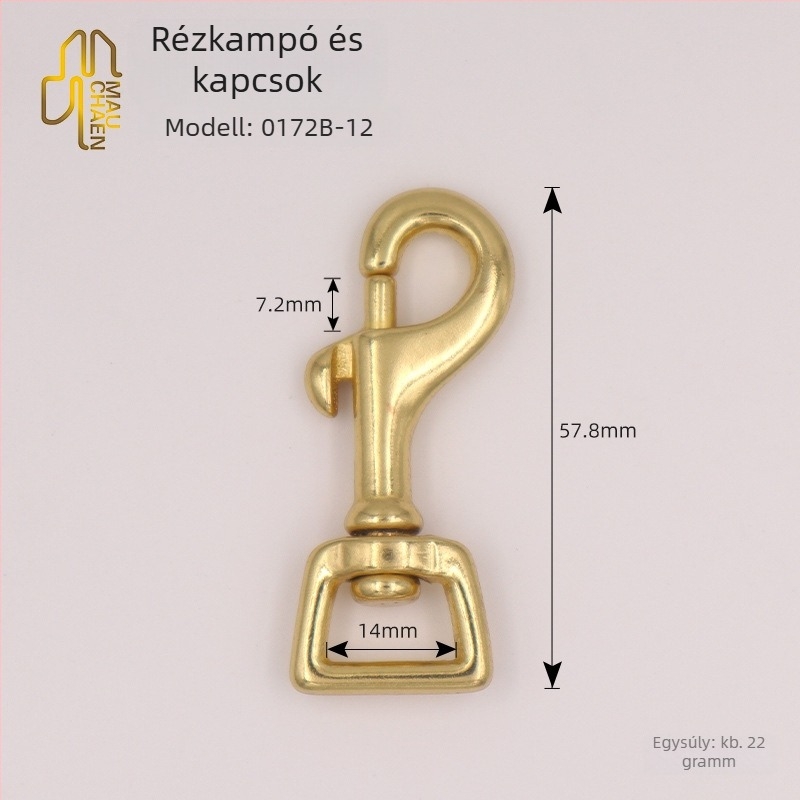 Sárgaréz horog — Modell 0172B-017B; Márka Shanghai Maoquan; alkalmas kutyás hámokhoz és poggyászhoz