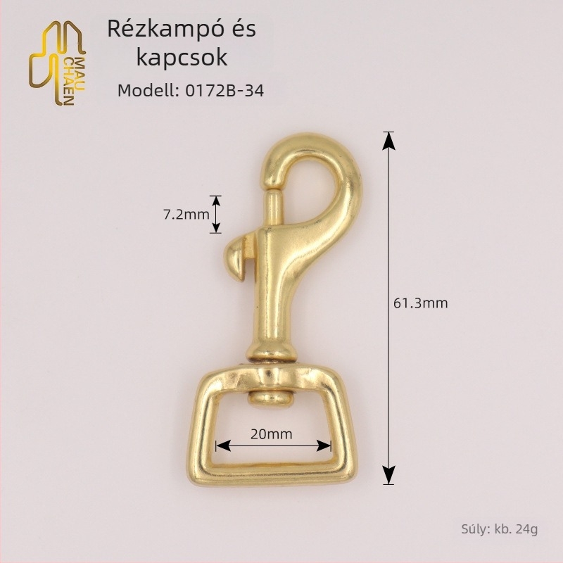 Sárgaréz horog — Modell 0172B-017B; Márka Shanghai Maoquan; alkalmas kutyás hámokhoz és poggyászhoz