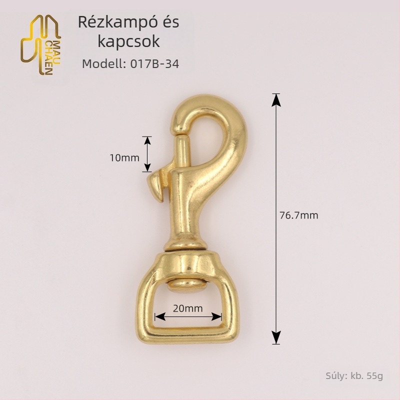 Sárgaréz horog — Modell 0172B-017B; Márka Shanghai Maoquan; alkalmas kutyás hámokhoz és poggyászhoz