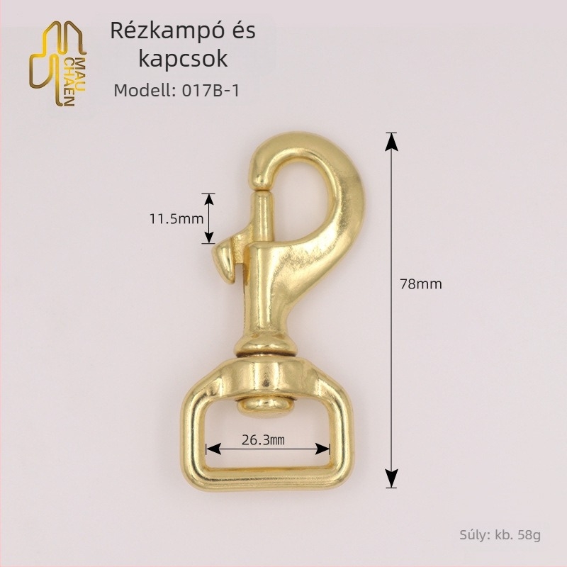 Sárgaréz horog — Modell 0172B-017B; Márka Shanghai Maoquan; alkalmas kutyás hámokhoz és poggyászhoz