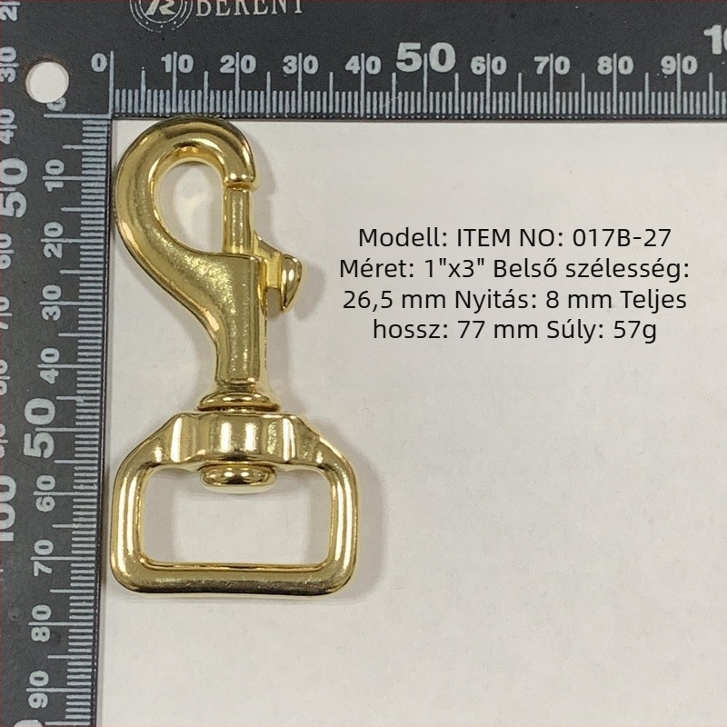 Sárgaréz horog — Modell 0172B-017B; Márka Shanghai Maoquan; alkalmas kutyás hámokhoz és poggyászhoz