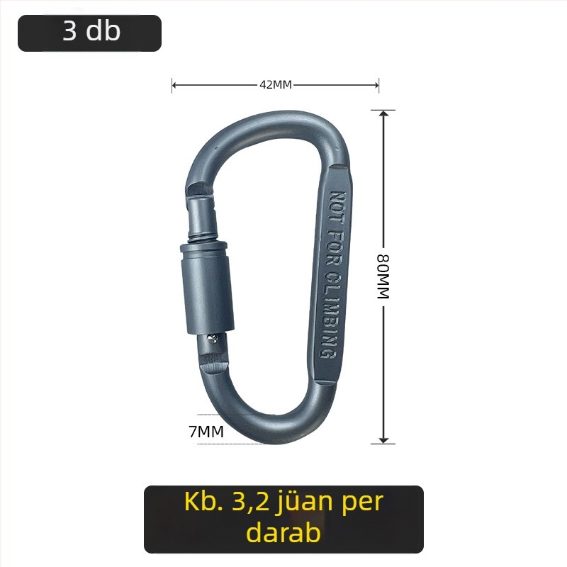 D-típusú rozsdamentes acél karabiner kültéri biztonsági használatra, kemping és hegymászás, gyors kampó