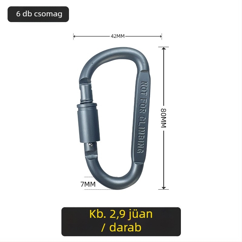 D-típusú rozsdamentes acél karabiner kültéri biztonsági használatra, kemping és hegymászás, gyors kampó