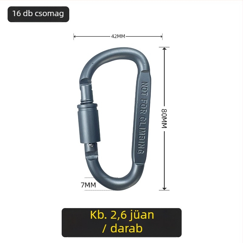 D-típusú rozsdamentes acél karabiner kültéri biztonsági használatra, kemping és hegymászás, gyors kampó