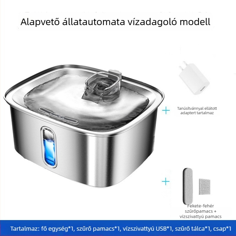 Rozsdamentes acélból készült itatókészülék háziállatok számára, kutyáknak és macskáknak, leválasztható, 9 literes kapacitás, WF530 modell