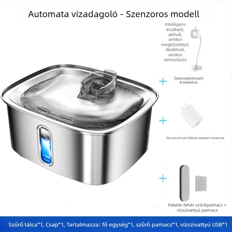 Rozsdamentes acélból készült itatókészülék háziállatok számára, kutyáknak és macskáknak, leválasztható, 9 literes kapacitás, WF530 modell