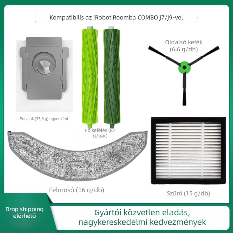 Oldalsó kefék készlete iRobot Combo J7/J7+/J9+/10MAX-hoz (háztartási használat, automatikus működés, kompatibilis a J7/J7+/J9+/10MAX-szel, 51–100 m² lefedettség)