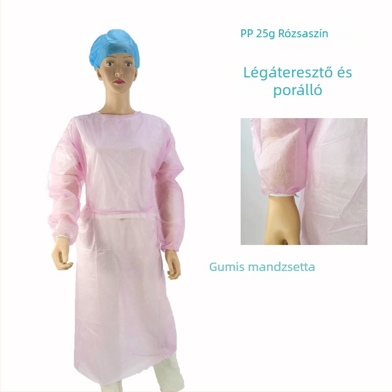 Rózsaszín PP nem szövött izolációs köpeny, kötény-stílusú, kozmetikai szalonhoz, 25 g/m², állítható méret