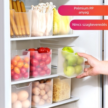 Műanyag tároló doboz a hűtő oldalajtójához – élelmiszerek, zöldségek, gyümölcsök, gyömbér és fokhagyma rendszerezésére