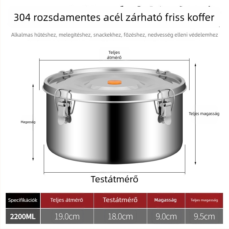 Élelmiszer-minőségű 304 rozsdamentes acél ebédes doboz, zárható és szivárgásmentes; hűtőben tárolható frissesség fenntartó doboz, gyümölcsös doboz, kültéri piknik készlet