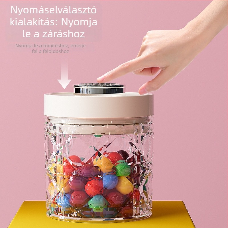 Műanyag tárolóedény nyomás-zárófedővel, átlátszó, 301–500 ml, gabonákra, diófélékre, teára és nassolnivalókra alkalmas, modern minimalist stílusú