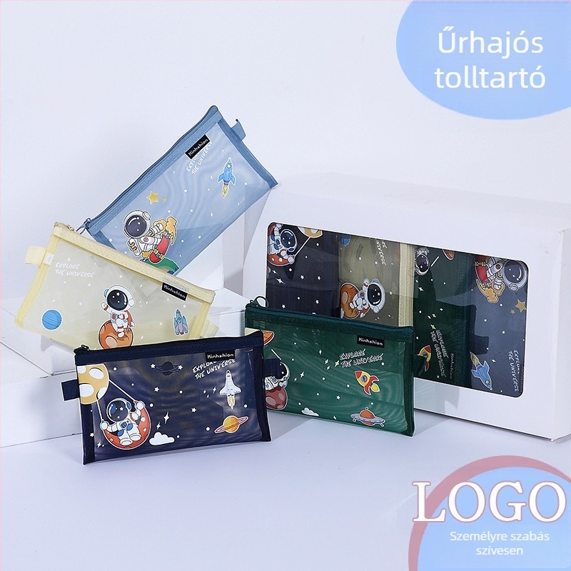 Átlátszó tolltartó, japán stílusú, PP anyagú, cipzár, rajzfilmszerű forma, anyagvastagság 0.1