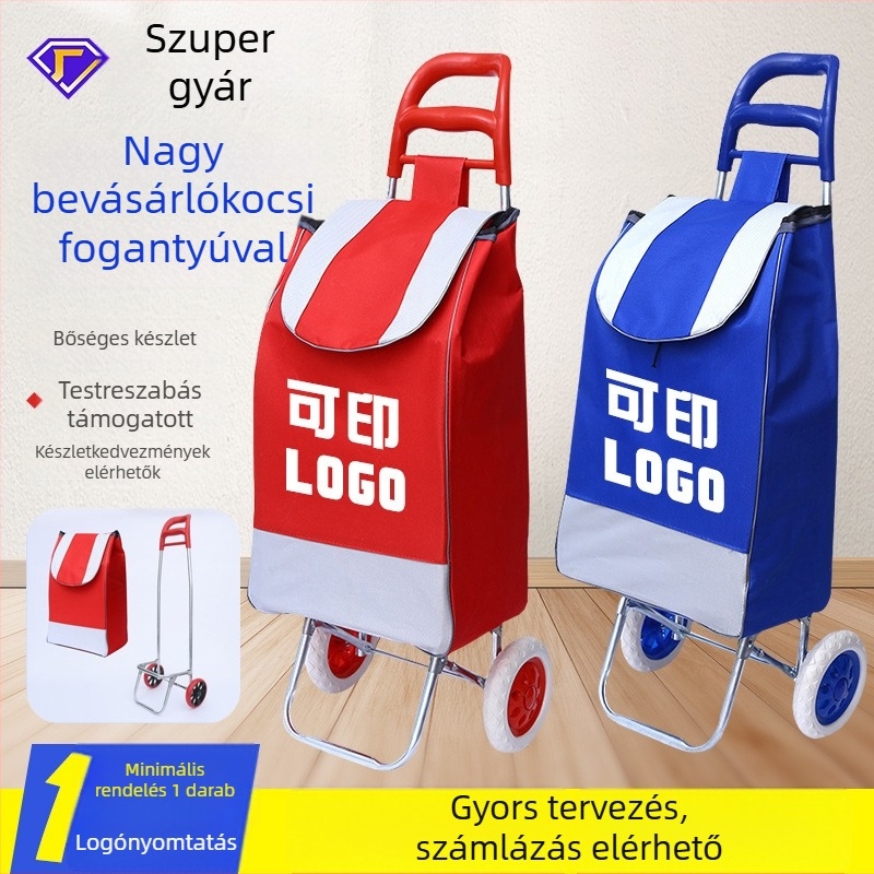 Összecsukható, hordozható kétkerekű bevásárlókocsi vas kerettel, 30 kg teherbírás