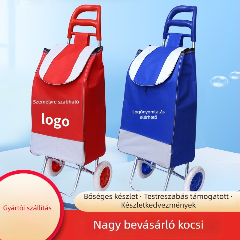 Összecsukható, hordozható kétkerekű bevásárlókocsi vas kerettel, 30 kg teherbírás