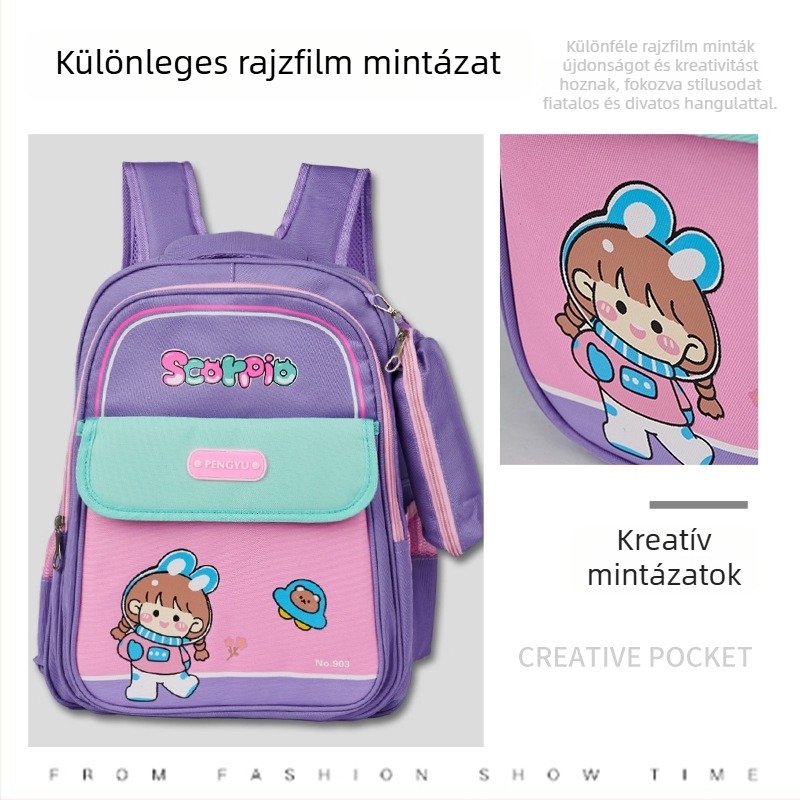 Gyerekeknek szóló hátizsák karikatúra mintával, vízálló, ultra könnyű, nagy kapacitású, Oxford anyagból, I–II. osztálynak