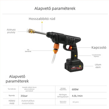 Fusuri elektromos autómosó pisztoly, automata permetező, 600W, 2,1 kg