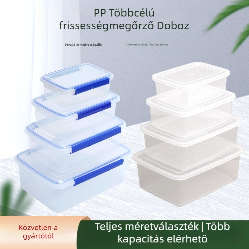 PP műanyag ebédes doboz, négyzet alakú, átlátszó tárolóedény friss élelmiszerekhez, kapacitás 800–1000 ml