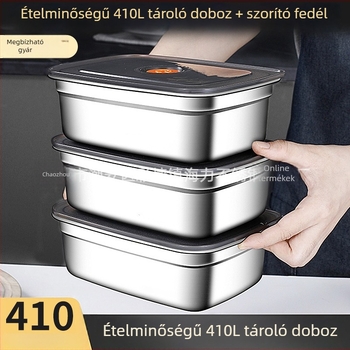 Élelmiszer-tároló doboz, téglalap alakú, 201 rozsdamentes acél, 800-1000 ml, egyetlen réteg, frissen tartja az ételeket