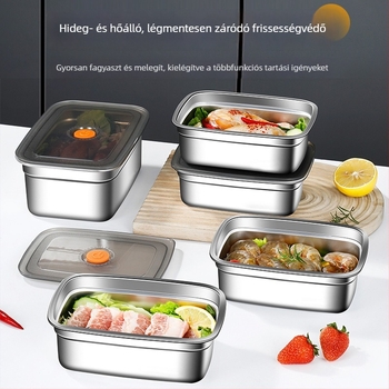 Élelmiszer-tároló doboz, téglalap alakú, 201 rozsdamentes acél, 800-1000 ml, egyetlen réteg, frissen tartja az ételeket