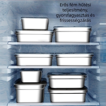 Élelmiszer-tároló doboz, téglalap alakú, 201 rozsdamentes acél, 800-1000 ml, egyetlen réteg, frissen tartja az ételeket