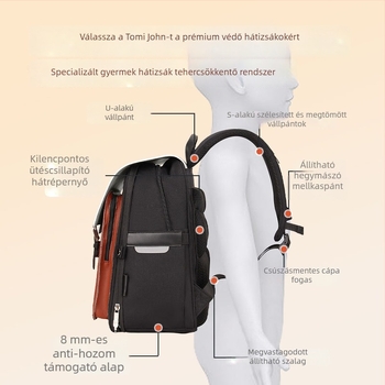 Általános Iskolás hátizsák - Nylon, Vízálló, Légáteresztő, Húzózsinóros zárás, Dokumentumtároló zseb
