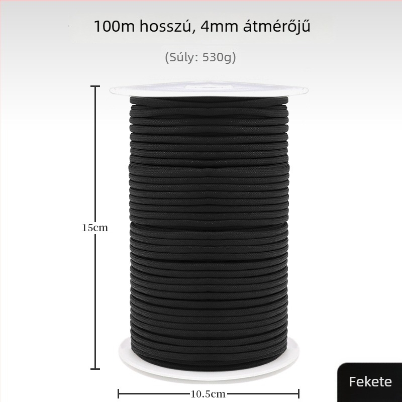 Kültéri paracord kötél, 100 m hosszú, 4 mm átmérő, 9-szálas 550 kötél kempinghez, hegymászáshoz és mentéshez