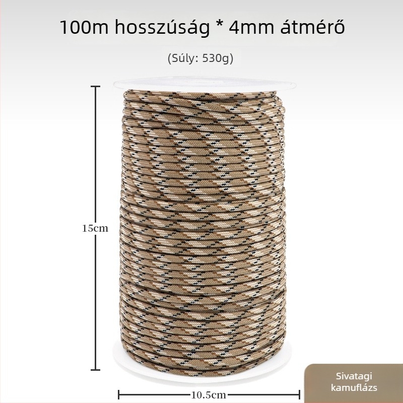 Kültéri paracord kötél, 100 m hosszú, 4 mm átmérő, 9-szálas 550 kötél kempinghez, hegymászáshoz és mentéshez