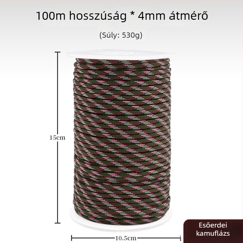Kültéri paracord kötél, 100 m hosszú, 4 mm átmérő, 9-szálas 550 kötél kempinghez, hegymászáshoz és mentéshez