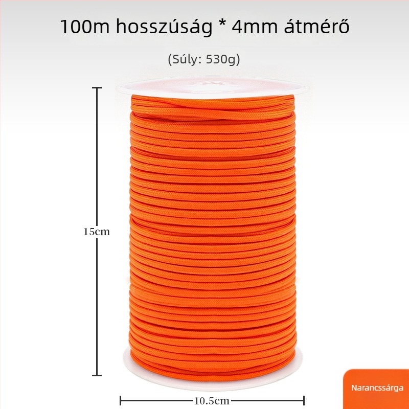 Kültéri paracord kötél, 100 m hosszú, 4 mm átmérő, 9-szálas 550 kötél kempinghez, hegymászáshoz és mentéshez