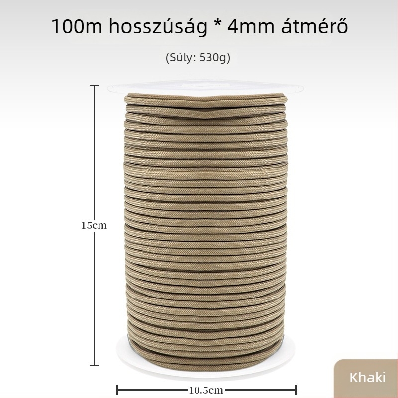 Kültéri paracord kötél, 100 m hosszú, 4 mm átmérő, 9-szálas 550 kötél kempinghez, hegymászáshoz és mentéshez