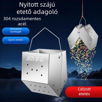 Mengda rozsdamentes acél etetőeszköz vad halászathoz, dönthető vödör dizájn, rögzített pontú kézi bottal használható felszerelés, etetés a fenék felé