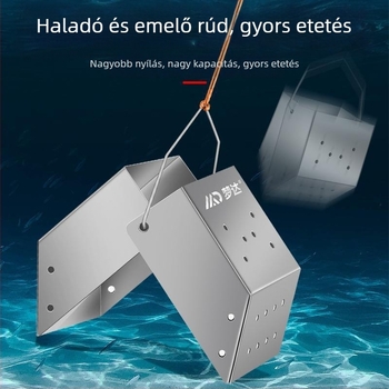 Mengda rozsdamentes acél etetőeszköz vad halászathoz, dönthető vödör dizájn, rögzített pontú kézi bottal használható felszerelés, etetés a fenék felé