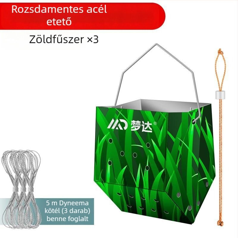 Mengda rozsdamentes acél etetőeszköz vad halászathoz, dönthető vödör dizájn, rögzített pontú kézi bottal használható felszerelés, etetés a fenék felé