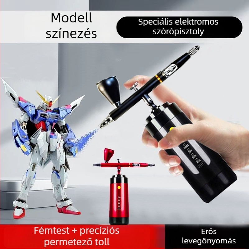Elektronikus kettős működésű aerospray automatikus indítás/leállítás funkcióval; maximális nyomás 25; optimális permetezési távolság 150–200; kompatibilis tartályok 7cc, 20cc, 40cc