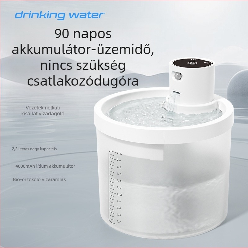 Nagy kapacitású vezeték nélküli macska víz adagoló automatikus körforgással, friss vízzel, hosszú üzemidő