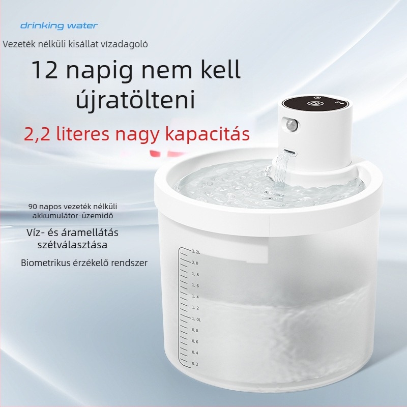 Nagy kapacitású vezeték nélküli macska víz adagoló automatikus körforgással, friss vízzel, hosszú üzemidő