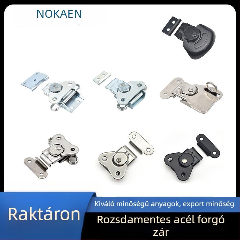Noken rozsdamentes acél pillangózár fa dobozokhoz és szerszámosládákhoz, forgó gombos zár, galvanizált kivitel, ipari berendezések és szekrényajtókhoz