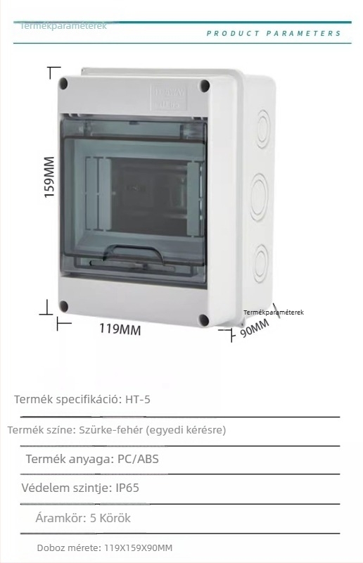 Felszínre szerelt áramkör-elosztó doboz, 4 körös, 1 sor, IP66 vízálló ABS ház PC fedéllel, HT4 sorozat