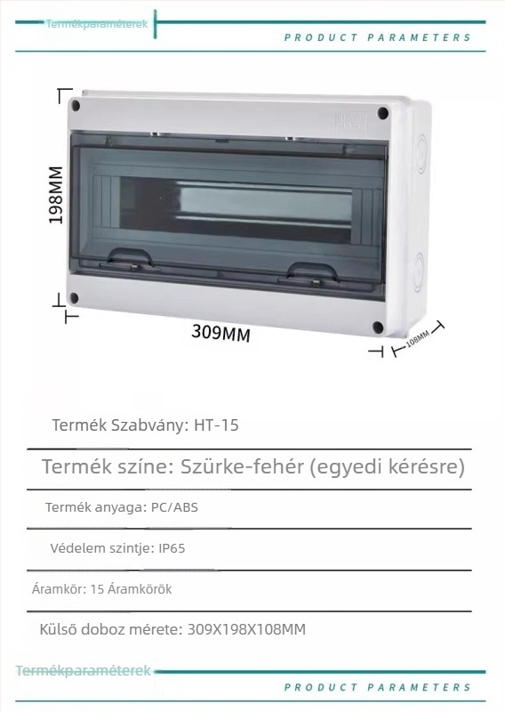 Felszínre szerelt áramkör-elosztó doboz, 4 körös, 1 sor, IP66 vízálló ABS ház PC fedéllel, HT4 sorozat