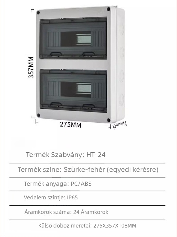 Felszínre szerelt áramkör-elosztó doboz, 4 körös, 1 sor, IP66 vízálló ABS ház PC fedéllel, HT4 sorozat