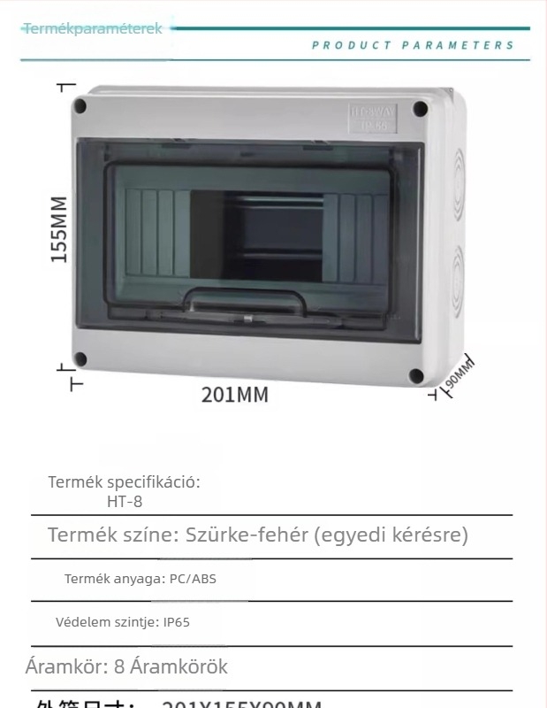 Felszínre szerelt áramkör-elosztó doboz, 4 körös, 1 sor, IP66 vízálló ABS ház PC fedéllel, HT4 sorozat