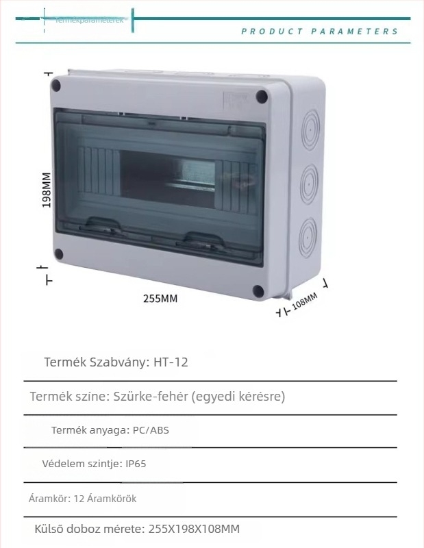 Felszínre szerelt áramkör-elosztó doboz, 4 körös, 1 sor, IP66 vízálló ABS ház PC fedéllel, HT4 sorozat