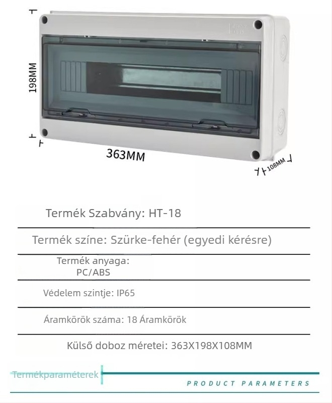 Felszínre szerelt áramkör-elosztó doboz, 4 körös, 1 sor, IP66 vízálló ABS ház PC fedéllel, HT4 sorozat